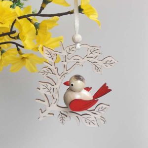 Behang Vogel im Zweig, rot