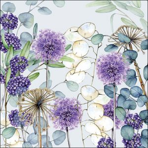 Lunchservietten lila Blüten – Napkin 33 Lunaria green FSC Mix
