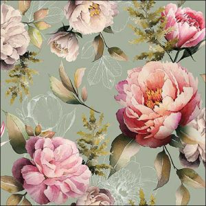 Lunchservietten Pfingstrosen – Napkin 33 Peonies composition green FSC Mix