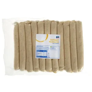 Aro, Geflügel-Bratwurst, fein, gebrüht, 20 Stück à 110 g, 2,2 kg Packung