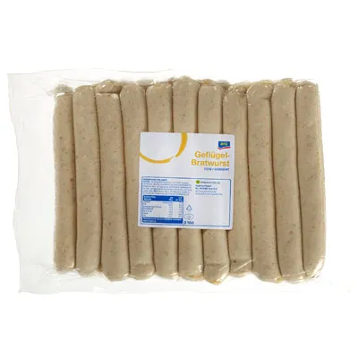 Aro, Geflügel-Bratwurst, fein, gebrüht, 20 Stück à 110 g, 2,2 kg Packung
