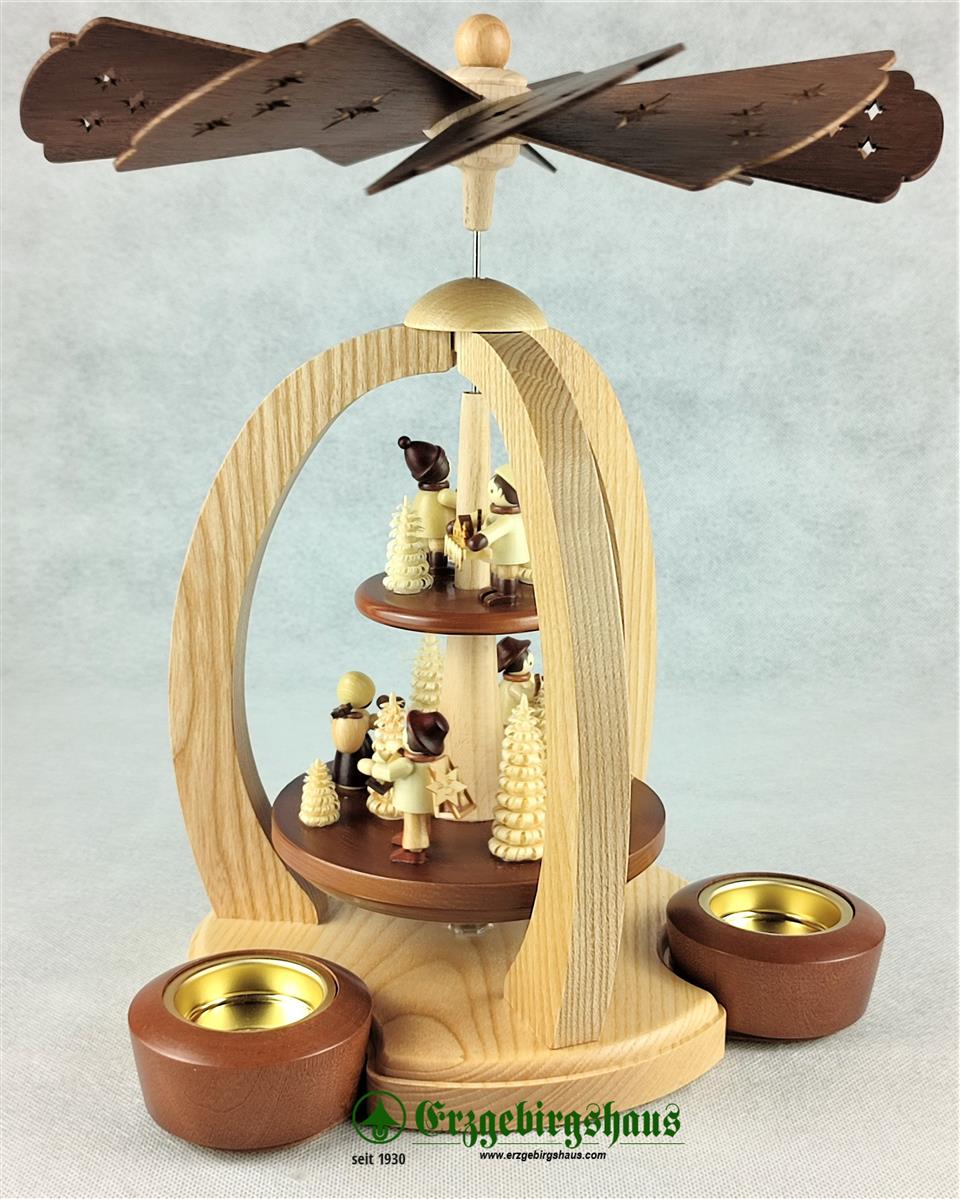 Pyramide Händler doppelstöckig mit Teelicht und Kerze