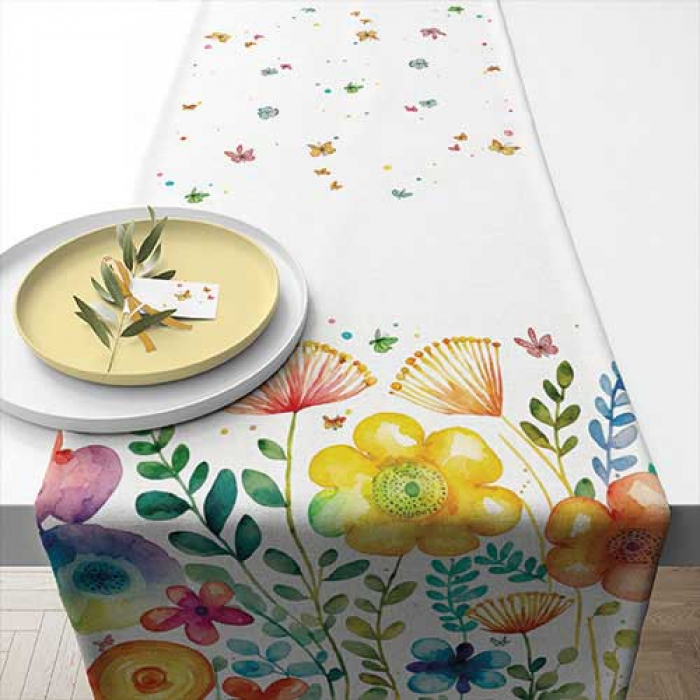 Tischläufer Blüten 40×150 cm – Table runner 40×150 cm Vibrant spring white