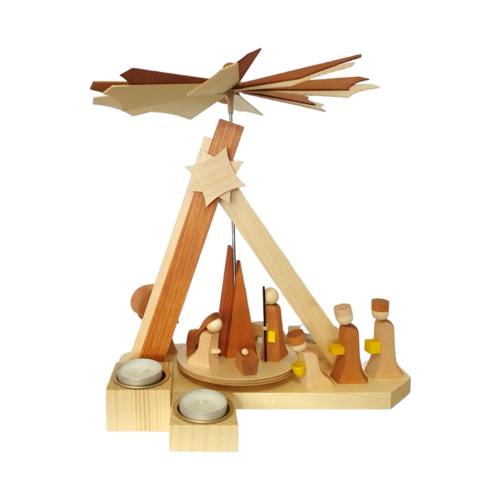 Moderne Teelichtpyramide Weihnachtsgeschichte, natur – Bild 3