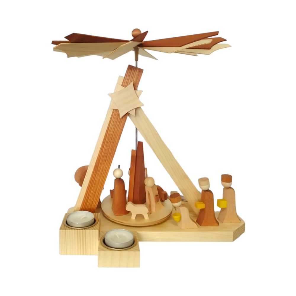 Moderne Teelichtpyramide Weihnachtsgeschichte, natur – Bild 4