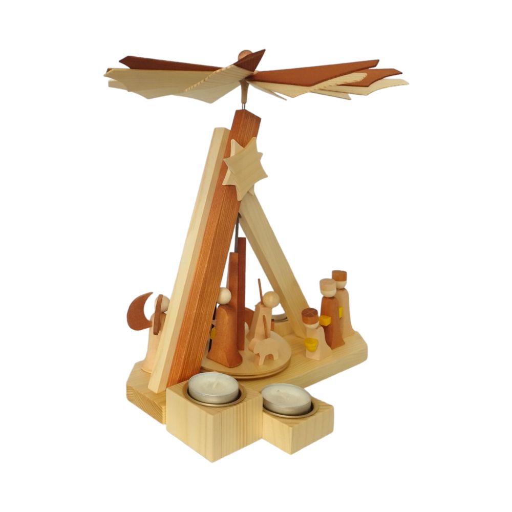 Moderne Teelichtpyramide Weihnachtsgeschichte, natur – Bild 5