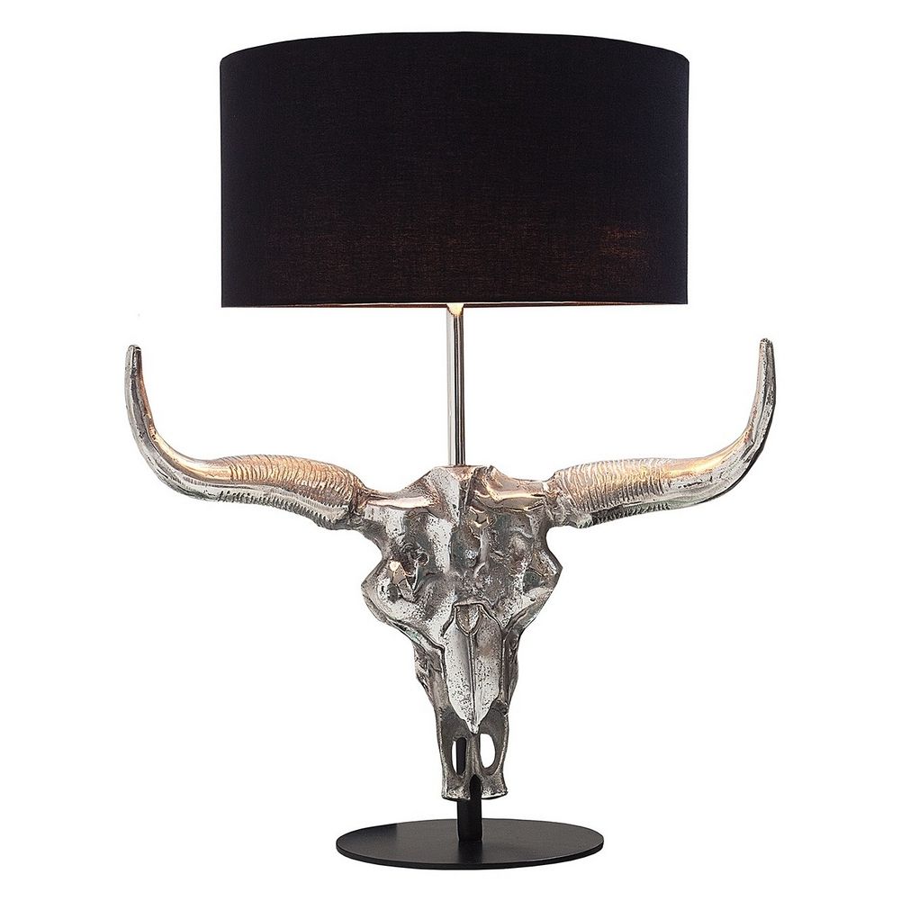Tischlampe Stierkopf RODEO Schwarz & Silber aus Aluminium 68cm Höhe – Bild 3