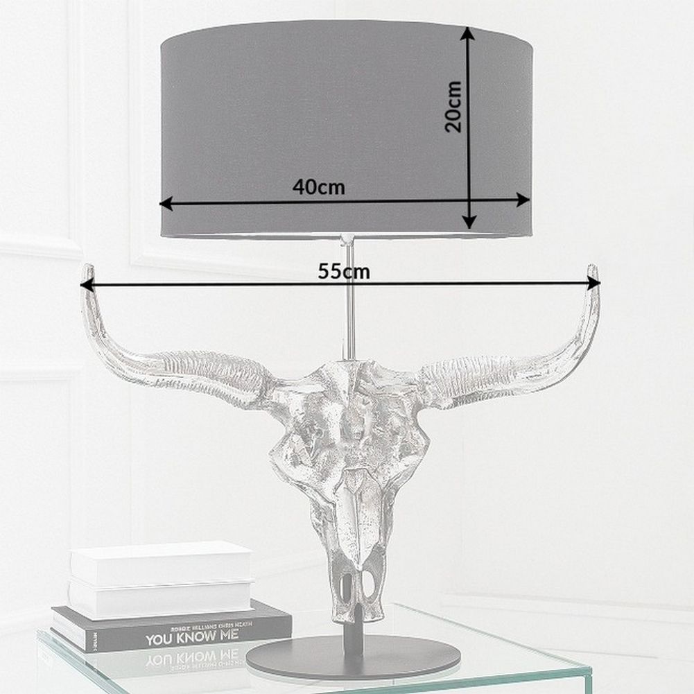 Tischlampe Stierkopf RODEO Schwarz & Silber aus Aluminium 68cm Höhe – Bild 5