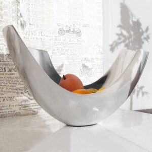 Außergewöhnliche Design Obstschale CLEO Silber aus poliertem Aluminium 35cm
