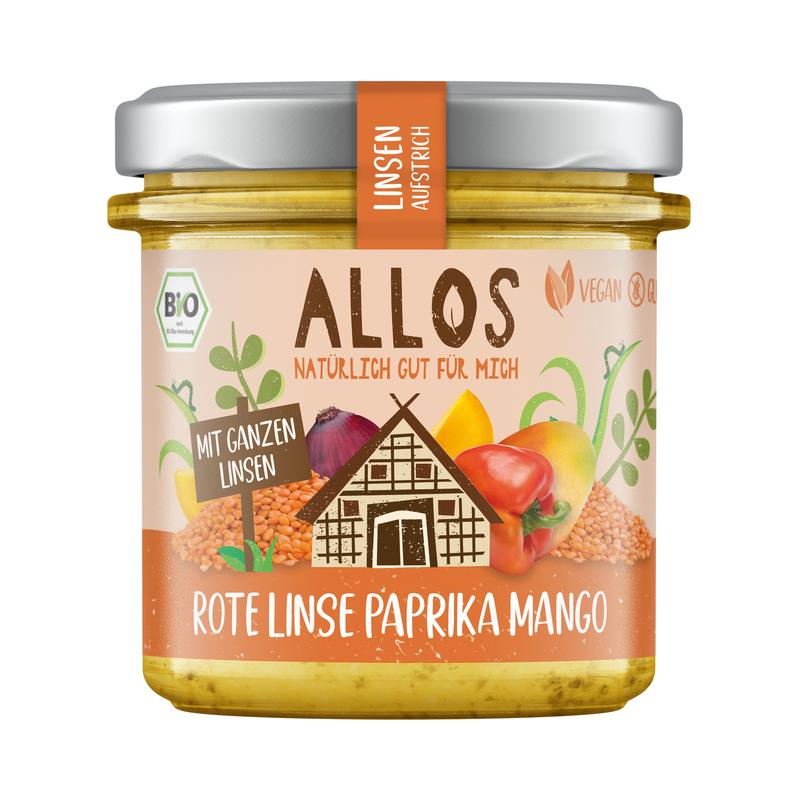 Allos Linsen-Aufstrich Rote Linse Paprika Mango 6 Stück zu 140 g