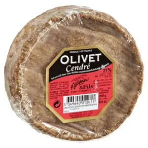 Olivet, Cendré, französischer Weichkäse mit Asche bedeckt, 45 % Fett, 250 g Packung
