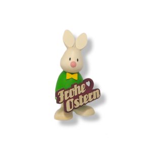 Figur mit Herz, Max mit Frohe Ostern Schild