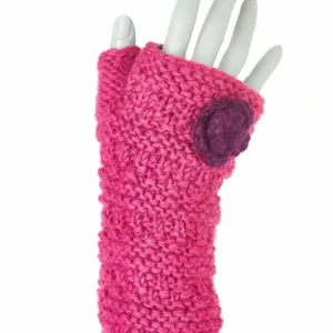 Schurwollhandstulpen Blumen Pink, OS