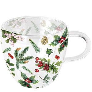 Double-walled glass Winter greenery white