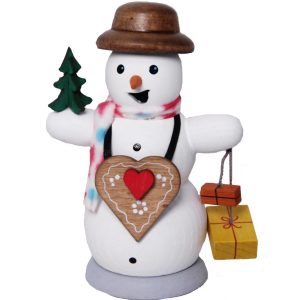 Schneemann mit Lebkuchenherz, Räucherfigur