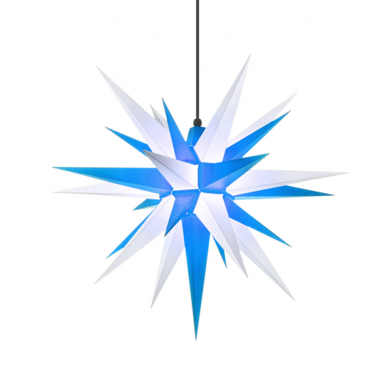 Herrnhuter Stern®, BLAU-WEIß, aus Kunststoff (Größe A7) – Neuheit 2025
