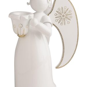 Engel golden bemalt, mit Lichtnapf, weiß