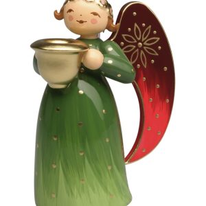 Engel reich bemalt, grün, klein, mit Lichtnapf