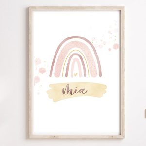 Poster Regenbogen “yellow & pink” DIN A4 – mit schwarzen Rahmen