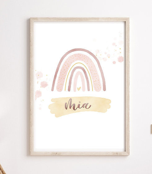 Poster Regenbogen “yellow & pink” DIN A4 – mit schwarzen Rahmen