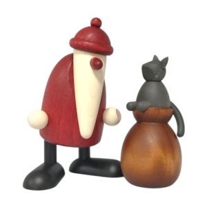 Weihnachtsmann mit Katze auf Sack