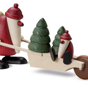 Weihnachtsmann mit Karre, Bäumen und Kind – Björn Köhler Echt Erzgebirge A