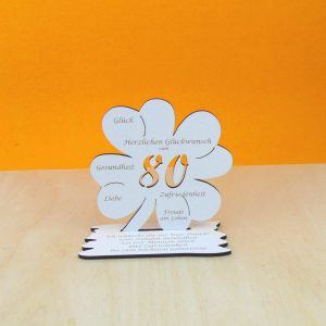 Vintage Gutscheingeschenk zum 80. Geburtstag, Kleeblatt 11,7 cm / ohne Gravur