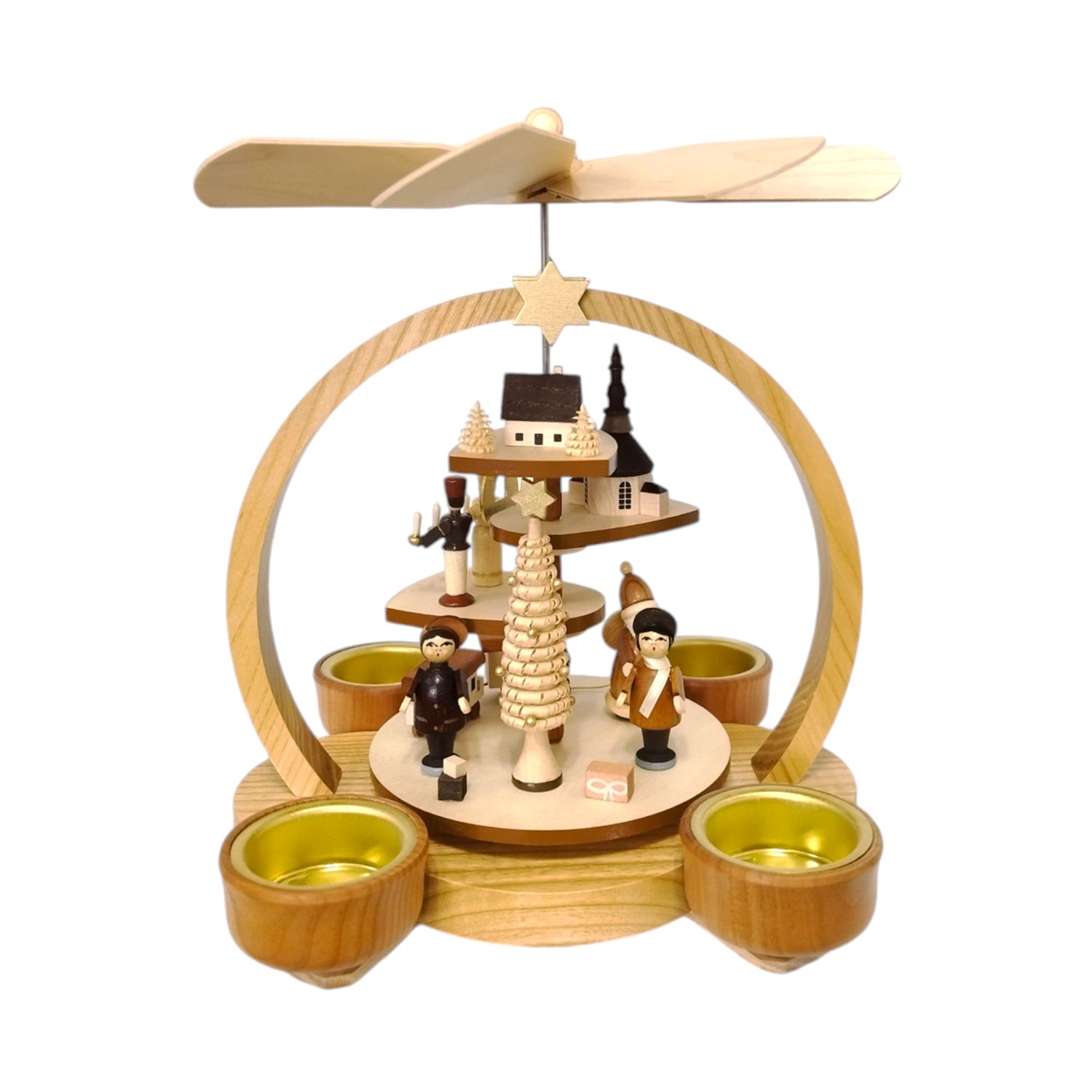 Teelichtstufenpyramide Weihnachtsmann, natur