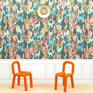 Tapete Altiplano, Lamas Coral on Dark Green