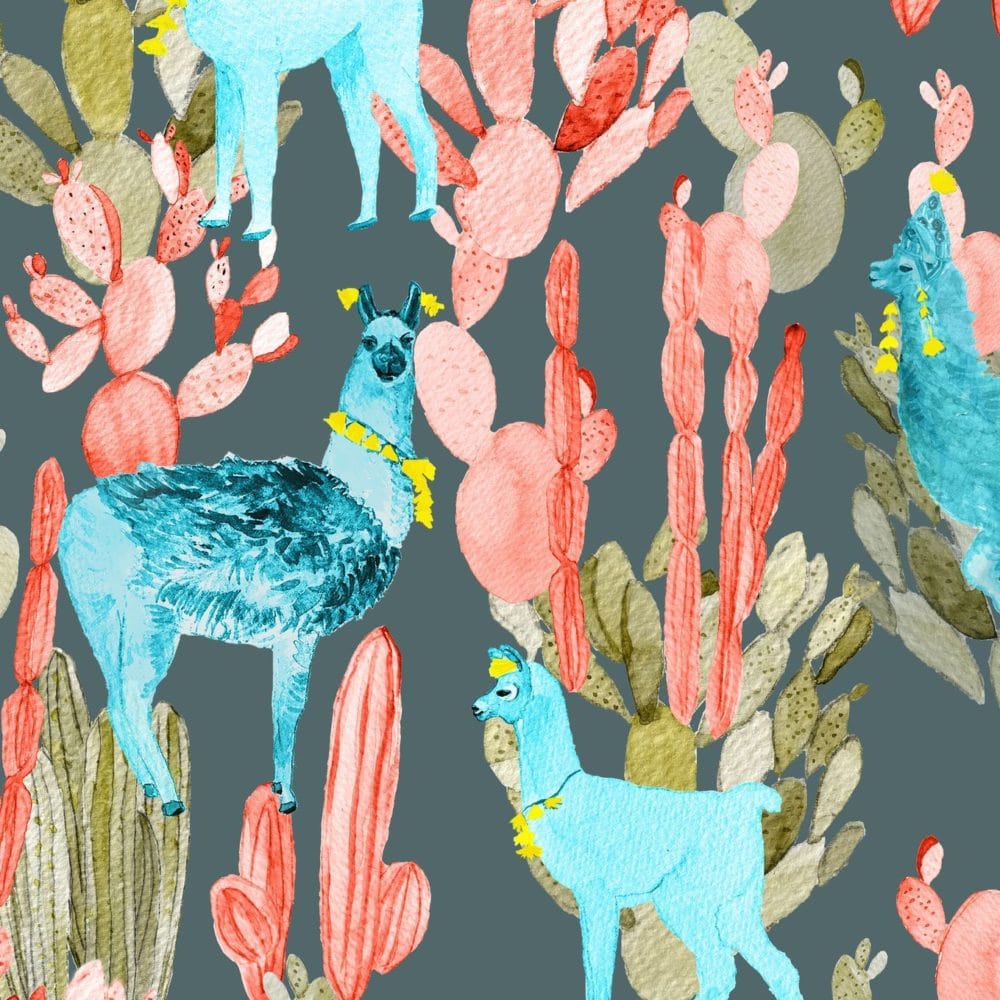 Tapete Altiplano, Lamas Coral on Dark Green – Bild 6