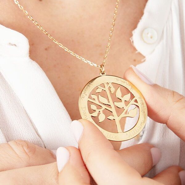 Personalisierte Baum des Lebens Halskette in 18kt Vergoldung – Bild 2