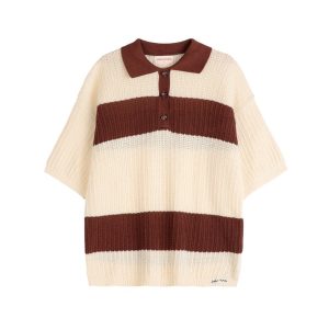 Strickpolo Women *Pointelle*, Creme/Braun