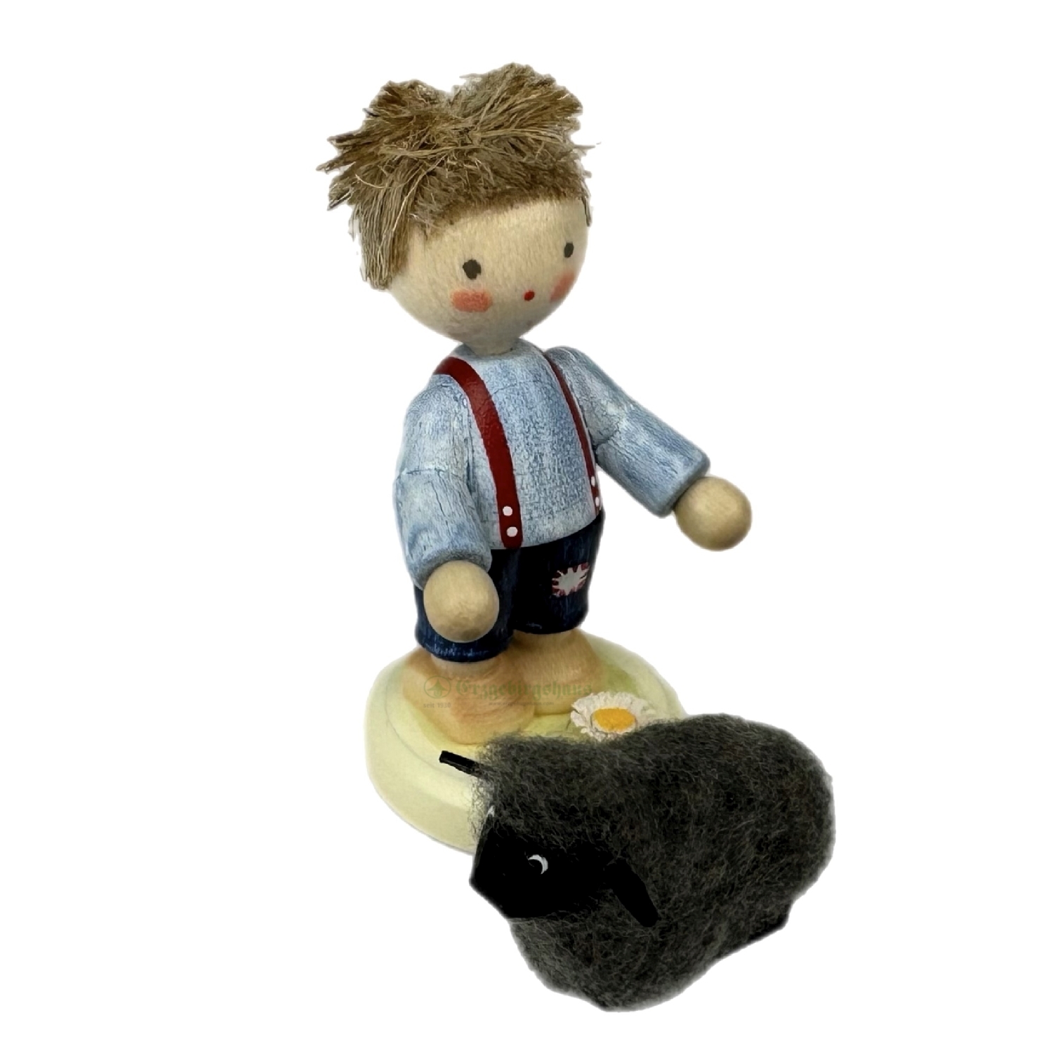 Junge mit schwarzem Schaf 2-teiliges Set – feine Holzminiatur – Neuheit 2024 – Flachshaarkind