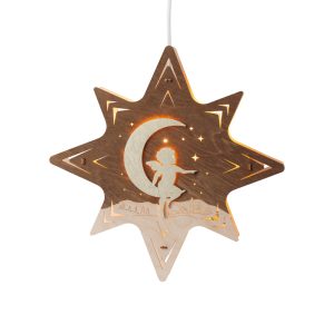 Fensterbild Stern, Engel auf Mond