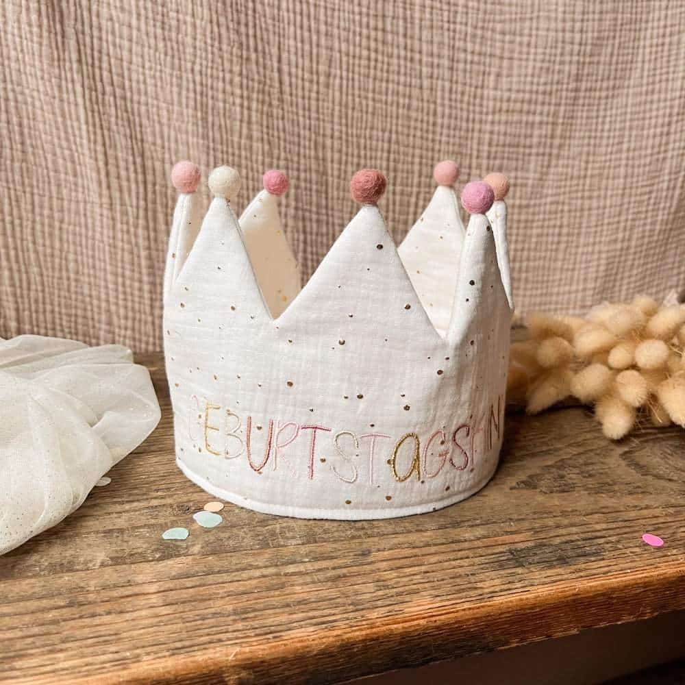 Geburtstagskrone, Ecru, Gold & Rosa