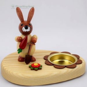 Teelichthalter Hase natur mit Möhre und Spaten
