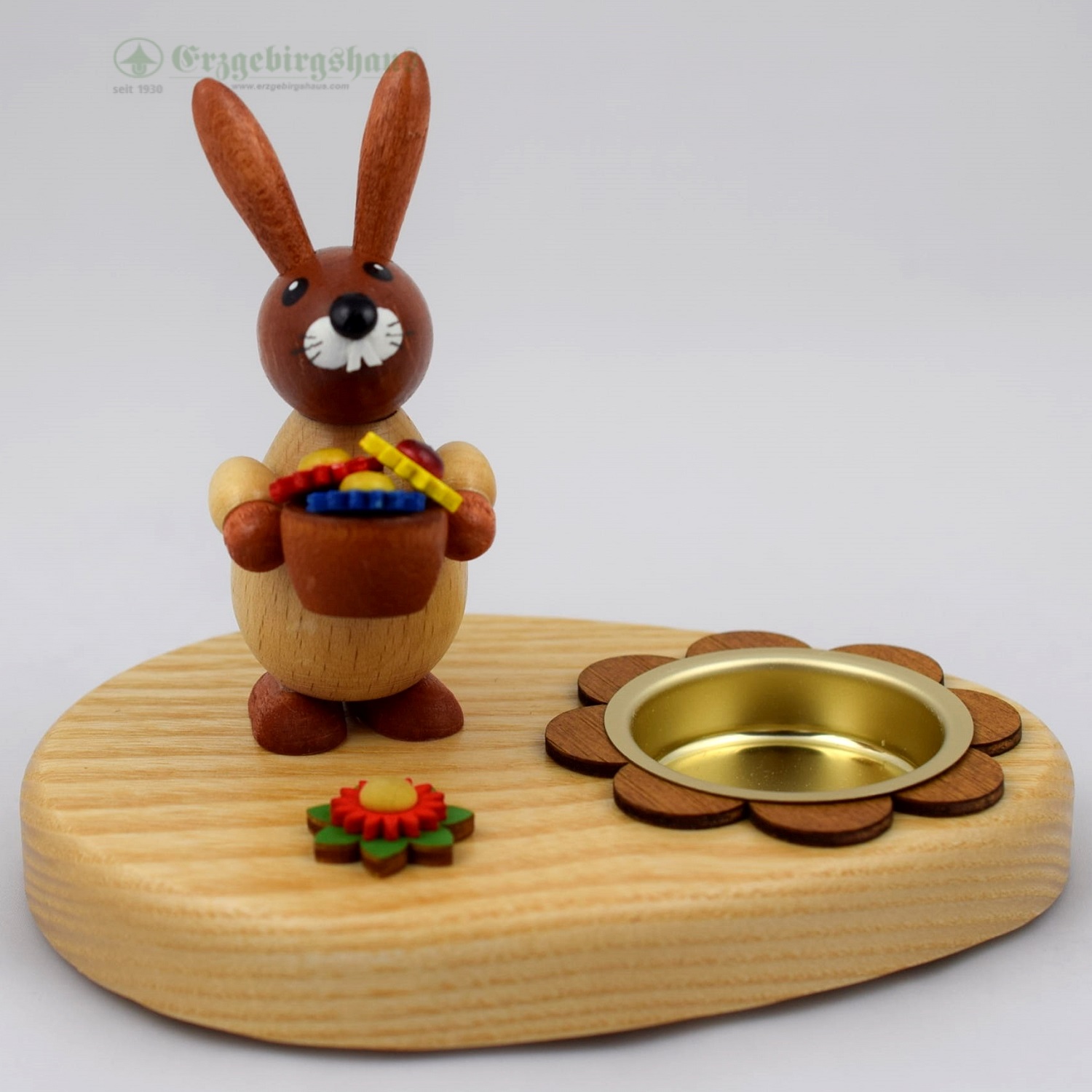 Teelichthalter Hase natur mit Blumentopf