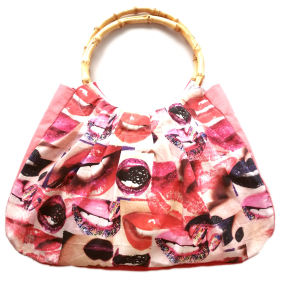 Tasche Bambusringe zero waste Resteverwertung Unikat pink rot weiß Kisses