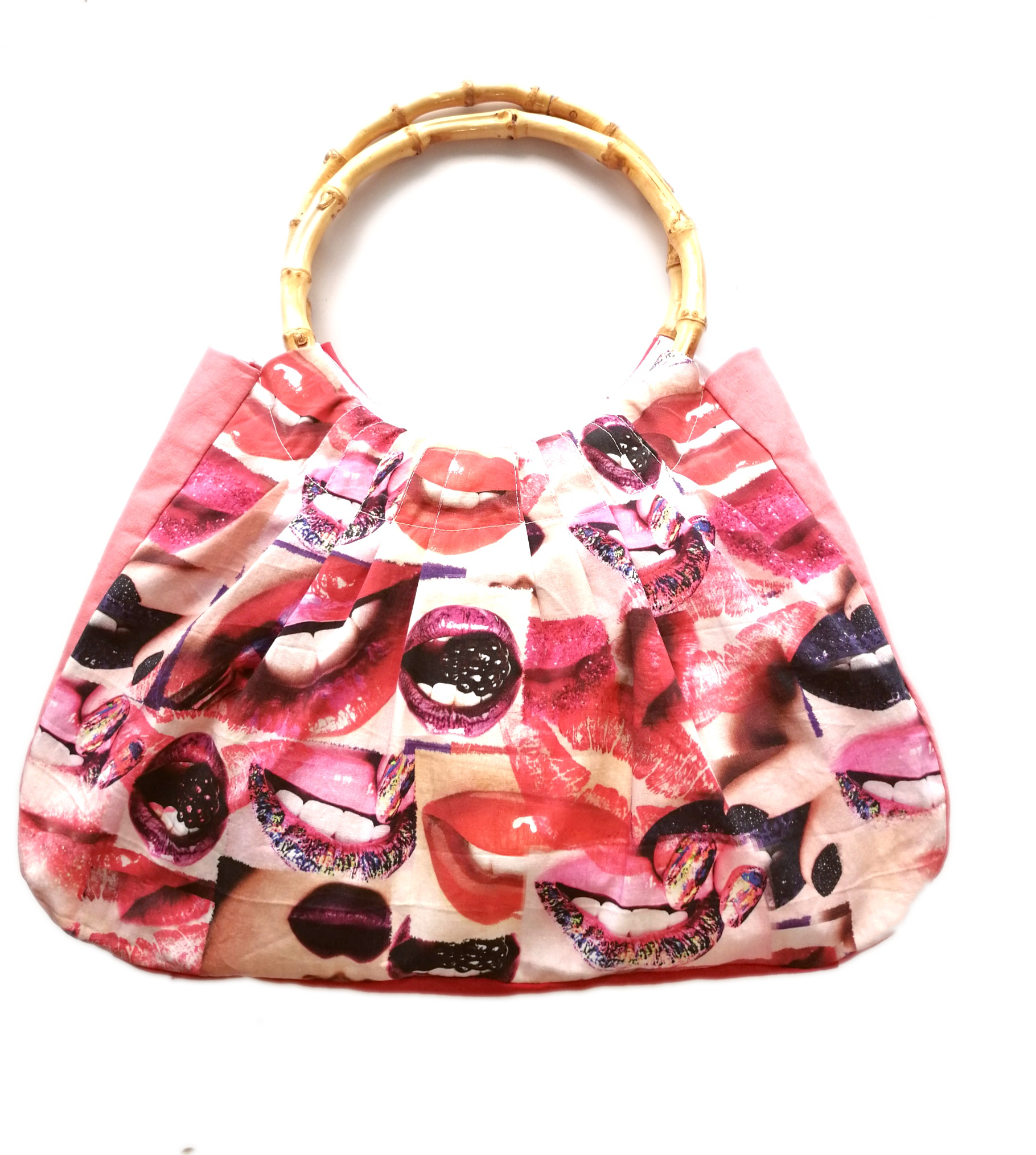 Tasche Bambusringe zero waste Resteverwertung Unikat pink rot weiß Kisses
