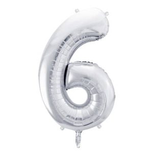 Geburtstagsballon “6” Silber mit Helium befüllt