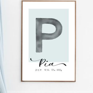 Geburtsposter Buchstabe DIN A5 – ohne Rahmen – stärker farblich unterlegt