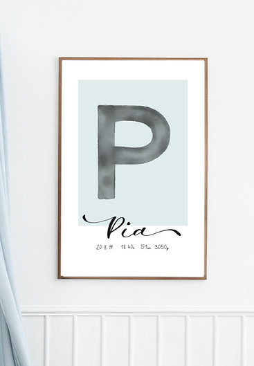 Geburtsposter Buchstabe DIN A5 – ohne Rahmen – stärker farblich unterlegt