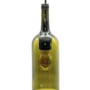 MaBe® Glasfaktur |  Pendelleuchte aus der 1,5 l Wein Flasche in oliv | Höhe: ab 28cm