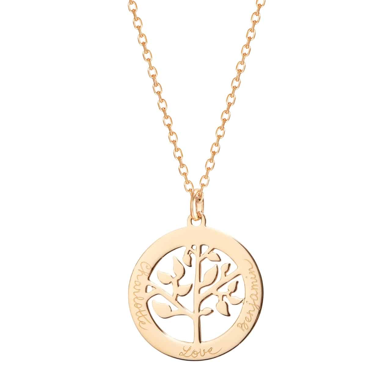 Personalisierte Baum des Lebens Halskette in 18kt Vergoldung
