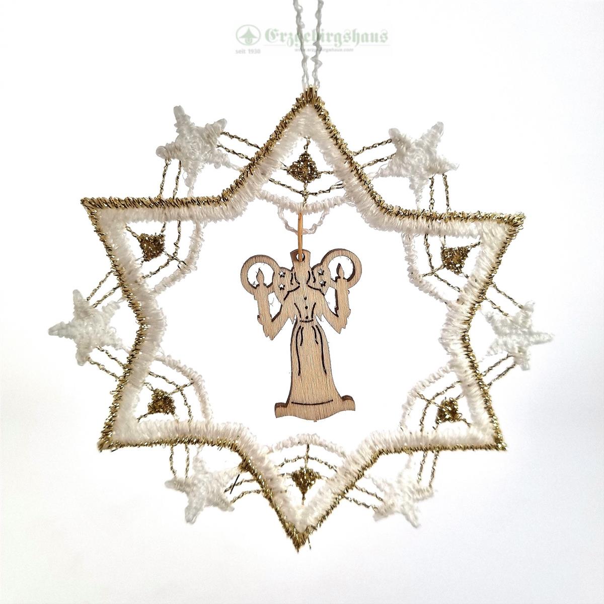 Baumschmuck Stern mit Engel Plauener Spitze®