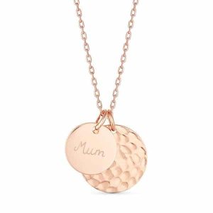 Personalisierte gehämmerte Münz Duo Halskette in 18kt Rosévergoldung