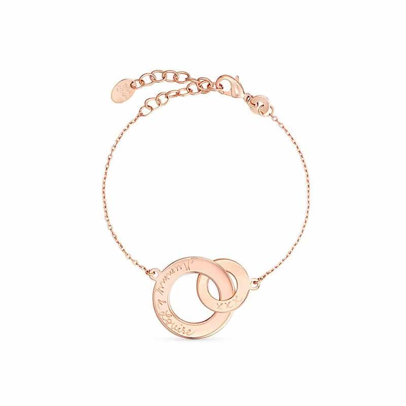Personalisiertes Armkettchen mit verschlungenen Ringen in 18kt Rosévergoldung