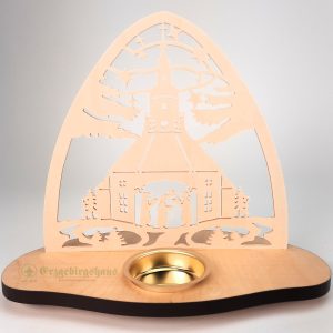 Teelichtleuchter mit Seiffener Kirche und Kurrende – oval