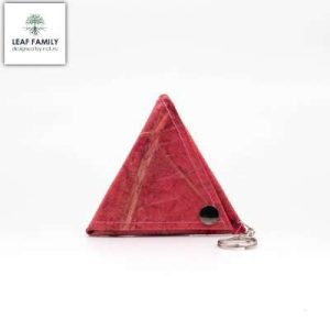 LEAF FAMILY – Veganer/Nachhaltiger Dreiecks-Geldbeutel in PINK mit Schlüsselanhänger aus Teakblättern