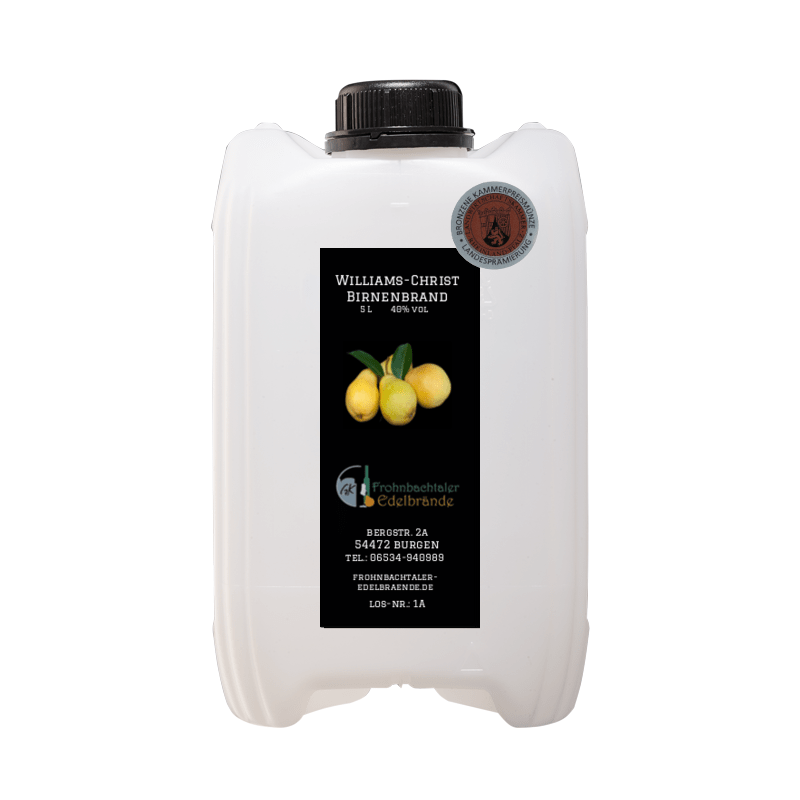 Williams-Christ Birnenbrand 5 L im Kanister-Bronzene Kammerpreismünze